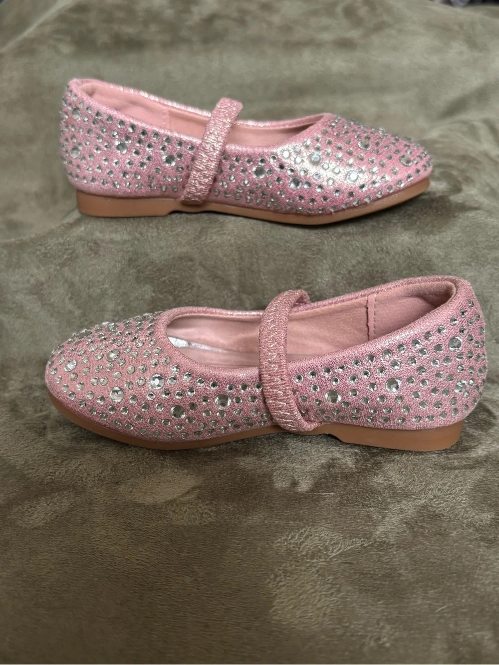 Dream Pairs Pink & Sparkling White Rhinestone Mary Jane Princess Flats Size 4T